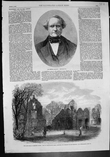 Antique Print George Peabody Fire Campden House Garden Remains Theatre 1862