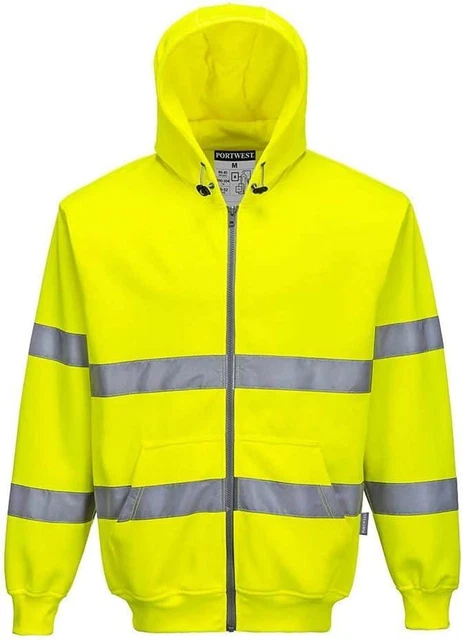 Felpa con cappuccio Portwest B305 Hi-Vis cerniera anteriore protezione avvertimento felpa con cappuccio taglia S gialla