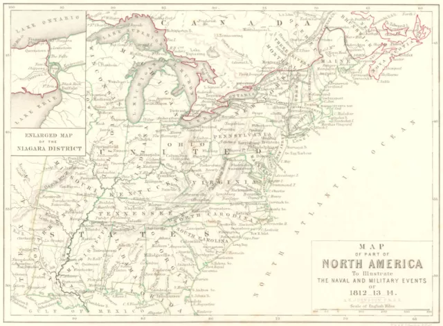 NORTH AMERICA. Map of. Naval & Military events. Napoleonic Wars 1848 old