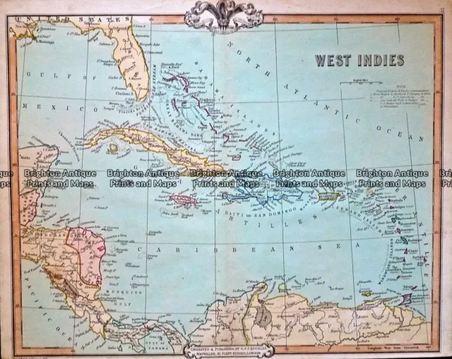 Antique Map 232-424 West Indies by Cruchley c.1834
