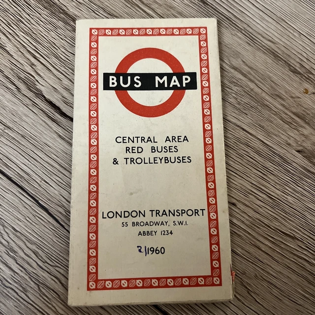 LONDON TRANSPORT BUS Map Central Area Including Trolleybuses 1959 5 00 