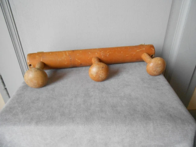 Vintage French WOOD Coat & Hat Rack w/ 3 Pegs