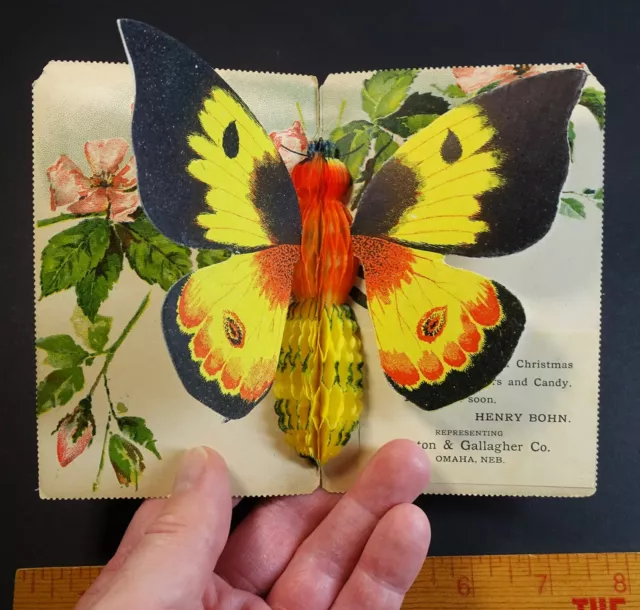 SUPER RARE Mechanical Advertising Postcard- Popup Butterfly Omaha NE 1905 Paxton