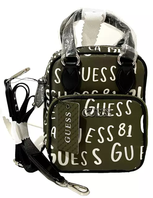 GUESS LOGO MINI CROSSBODY SHOULDER BAG Black Green Nylon PU • AUTHENTIC New BNWT