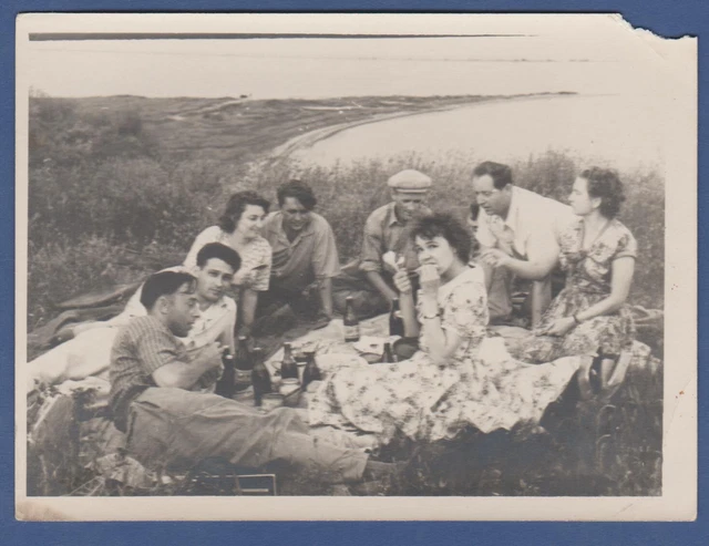 Beautiful girls and guys relaxing in nature Soviet Vintage Photo USSR