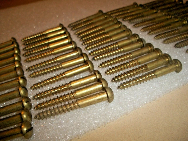26  Nos, Vintage Solid Brass Wood Screws With The Round Slot Head  2" Long X #14