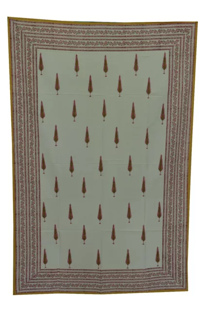 Indien Floral Imprimé Décor Maison Coton Blanc Couvre-Lit Double Mur Tapisserie