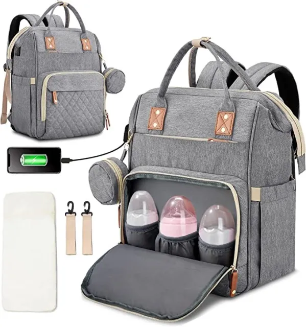 Baby Diaper Backpack, Changing Station Foldable Diaper Bag with Bassinet - Gray