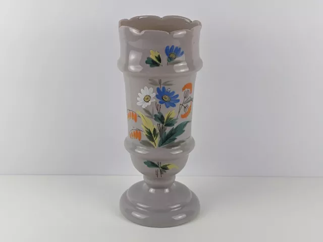 Large Antique Victorian Hand Painted Opaline Opal Glass Large Flower Vase, Grey