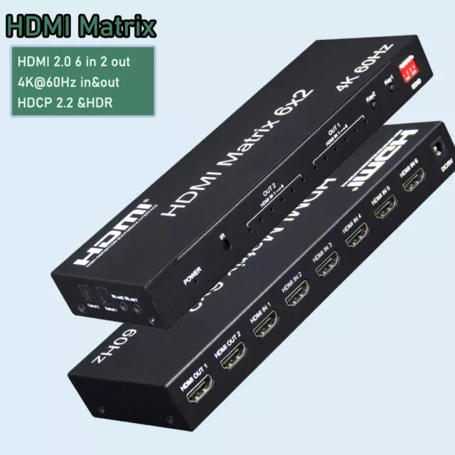 4K 60Hz HDMI 2.0 Matrix Video Switch Splitter 6X2 4X2 2X2 2X4 Matrix with Audio