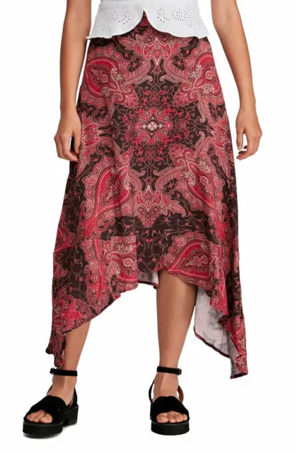 Free People At The Shore Women's Size 8 Deep Plum Red Paisley Handkerchief Skirt