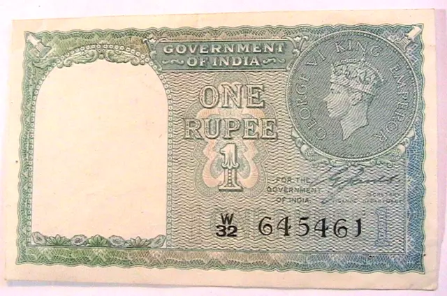 1940 India British 1 Rupee Ch AU Original WW2 Currency Paper Money Banknote p25a