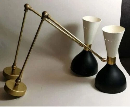 Double Brass Wall Sconce, Midcentury Style Solid Brass Shades Lamp