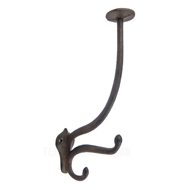 Large Cast Iron Triple Wall Hook Coat Hat Rack Rustic Antique Style 9 inch Tall