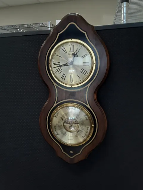 Vintage Bulova Quartz Clock /Barometer Wall Set Wood Case