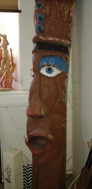 Hand carved Antique Indian Totem Pole, 60 inches tall.