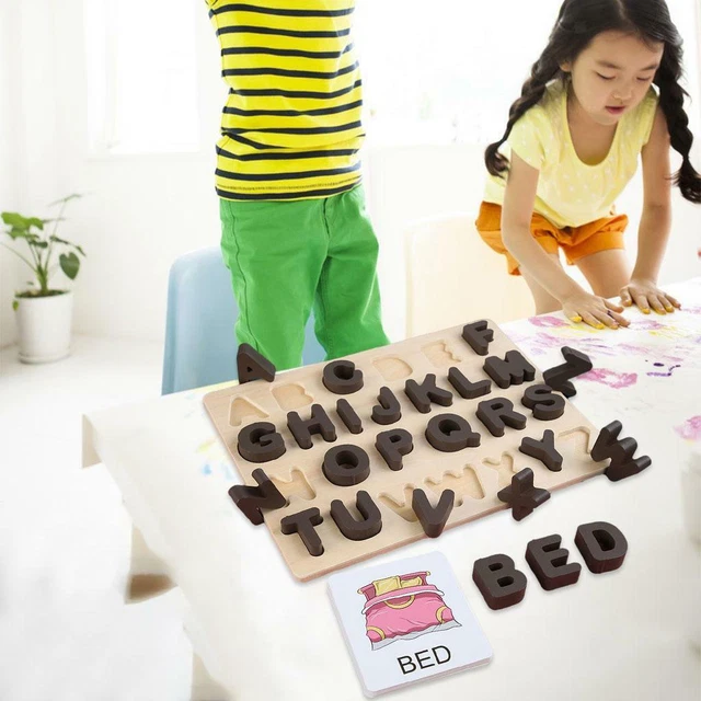WOOD ABC ALPHABET Puzzle Board Early Learning Montessori Toys for Kids ...