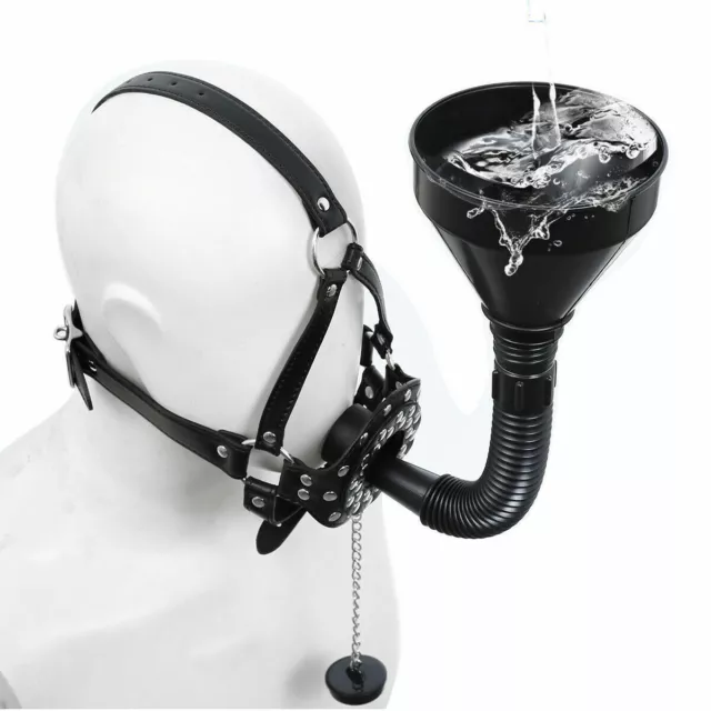 Adjustable Open Mouth Gag BDSM Bondage Head Hood Harness Studs Openable Slave