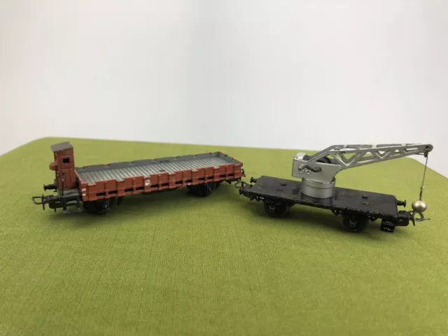 2x Märklin SpurH0 Rungenwagen Historischer Kranwagen Metall  (31)