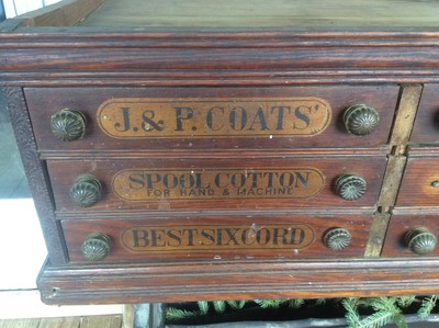 Antique J. & P. Coats Spool Cabinet, Wood , 6 Drawer , Best Six Cords, 34x14x22 6