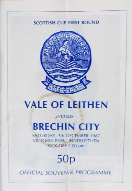 Vale Of Leithen V Brechin City 5/12/1987 Scottish Cup - 1St Round #Vgc#