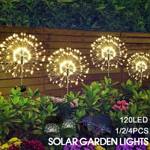 1-4PCS LED Solar Power Firework Garden Path Lights Lamp Starburst Stake Outdoor