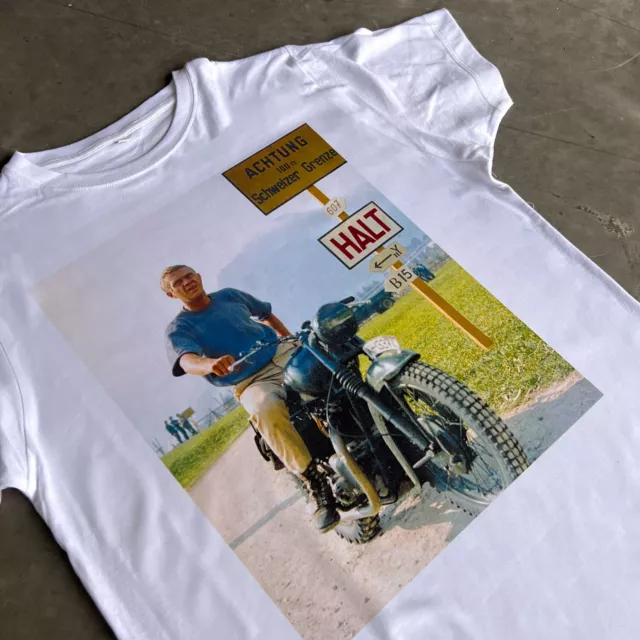 Steve McQueen Full Chest Printed T Shirt The Great Escape Motorbike Still Mens 2