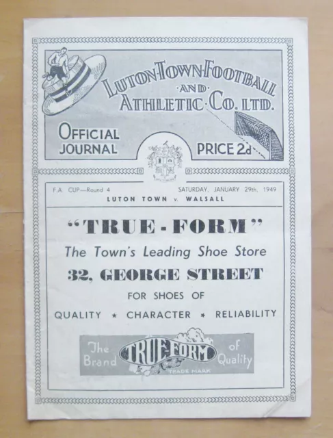 LUTON TOWN v WALSALL FA Cup 1948/1949 *Excellent Condition Football Programme*