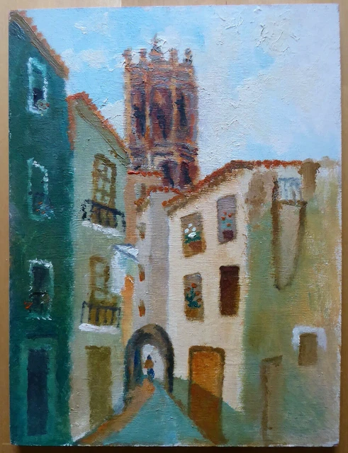 Viejo Pintado Angular Óleo En Mesa Boceto Preparatorio Pintor Español MD3