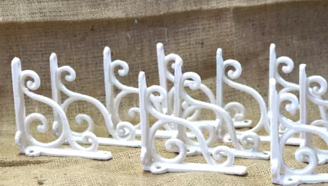 12 Cast Iron Brackets White Shelf Wall Braces Corbels Cast Iron Rustic 4"x4"