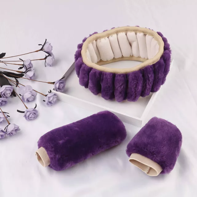 3Pcs/set Winter purple warm plush car steering wheel cover handbrake cover-xd 2