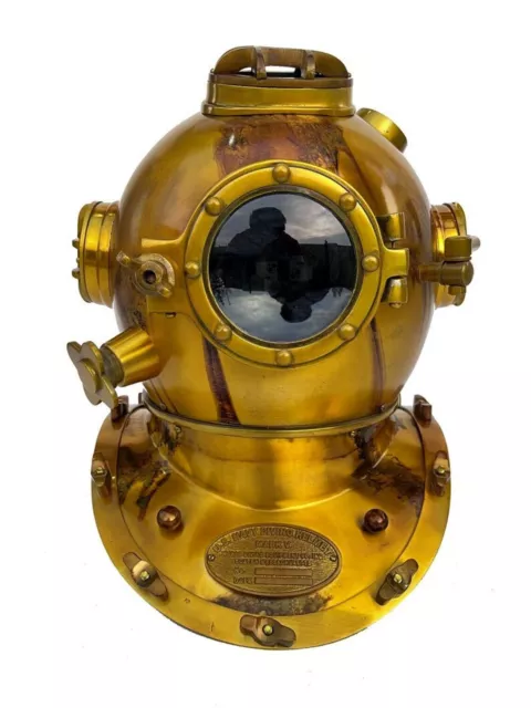 Solid Steel Antique Diving Helmet US Navy Mark V Divers Helmet Scuba Deep Sea 18