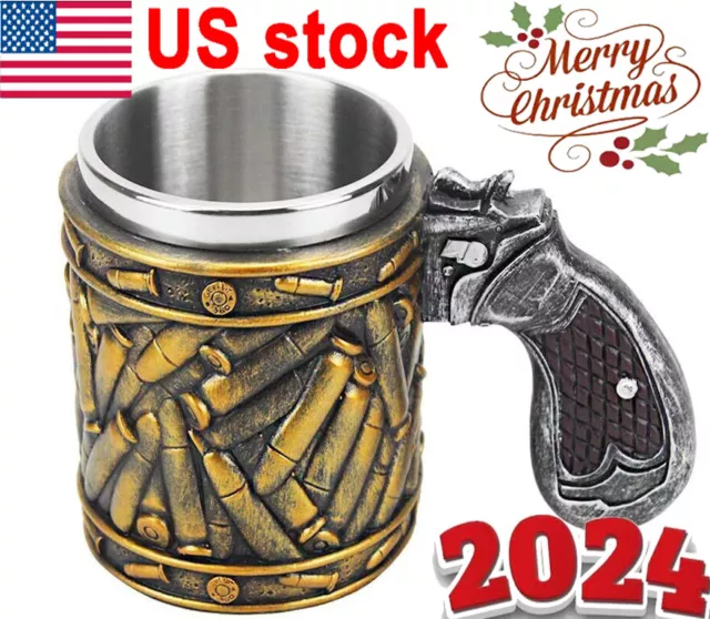 COOL STAINLESS STEEL Bullet Pattern Beer Mug,Beer Coffee Gun Shape