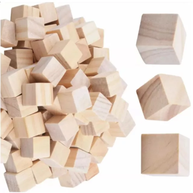 0.8cm - 8cm Natural Wooden Blocks Cubes Wood Craft Square Block DIY Crafts  Toys