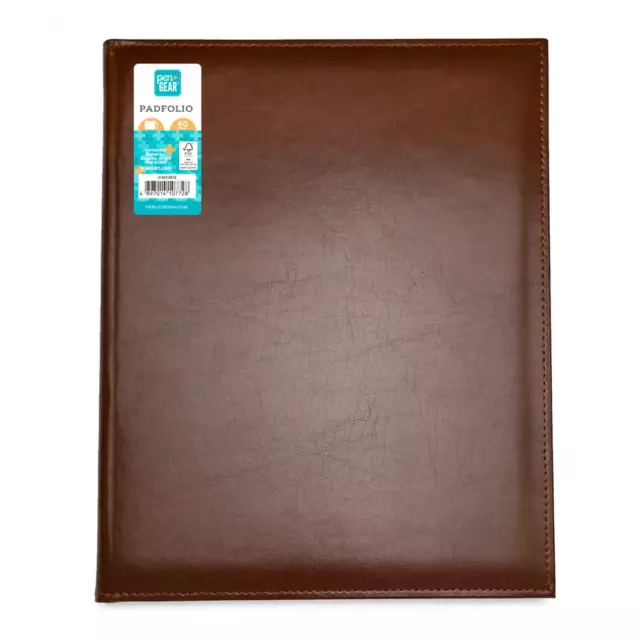 Bonded Leather Padfolio, Brown, 9.5 in X 12.25 In, 1 College Ruled Writing Pad I