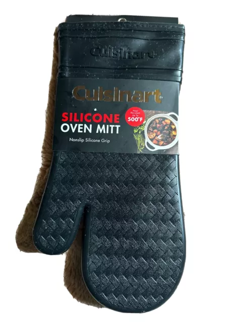 Cuisinart Oven Mitt Glove w/ Nonslip Silicone Grip & Quilted Inner Lining, Black