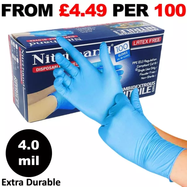 1000 DISPOSABLE NITRILE GLOVES POWDER LATEX FREE BLUE Medical Food S/M/L/XL Box