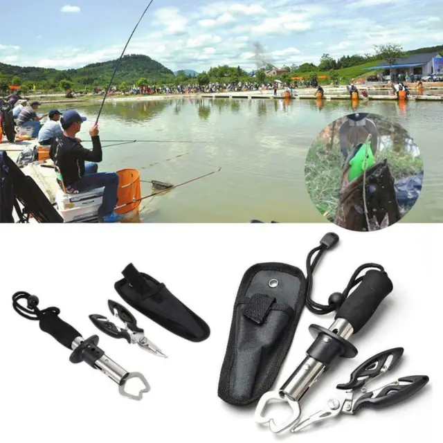 Fishing Pliers Stainless Steel Hook Remover Fish Lip Holder Tackle Gripper K7S3