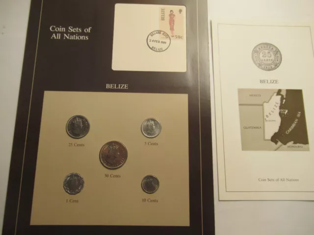 Coins of All Nations Series Belize 5 Coin Unc. Set 1989 1st Day Stamp