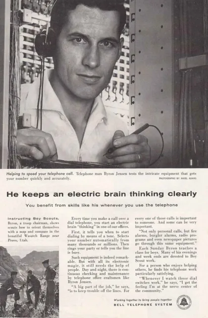 1957 Bell Telephone: Electric Brain, Byron Jensen Vintage Print Ad