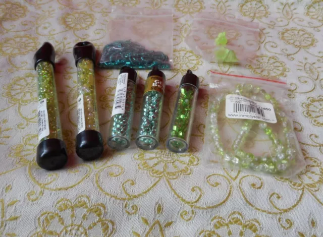 Vintage CZECH GLASS BEADS  Shades of GREEN 7 PKG Beading & Crafts