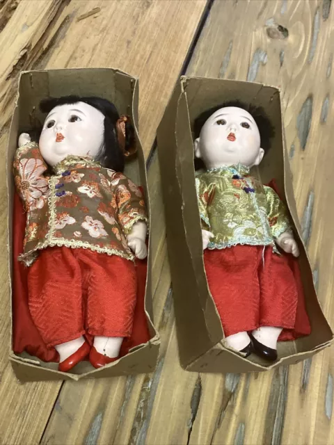 Vintage JAPAN Porcelain Bisque Hand Painted Miniature Toy Doll Figurine Lot 8”