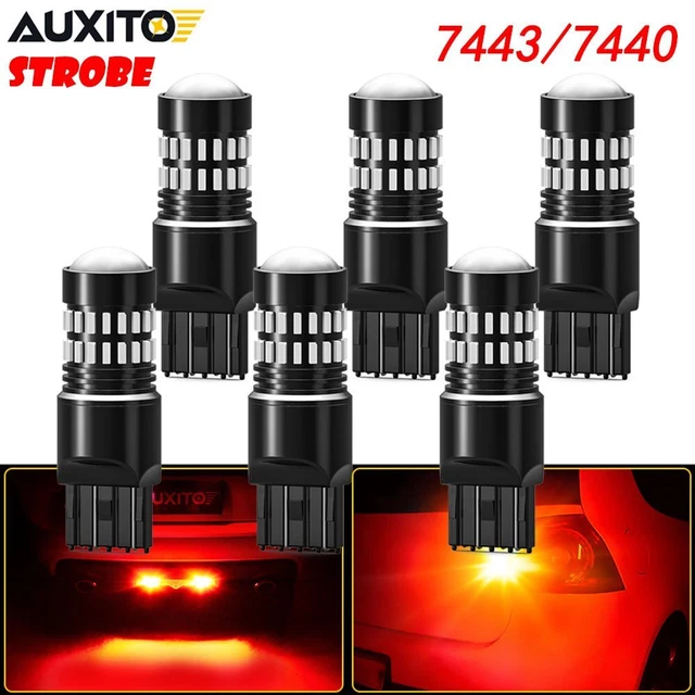 6x 7443 Red LED Bright Strobe Flash Blinking Brake Tail Light Parking Bulbs EON