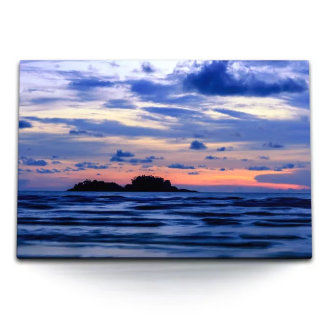 120x80cm Wandbild auf Leinwand Meer Horizont Abenddämmerung Dunkelblau Sonnenunt