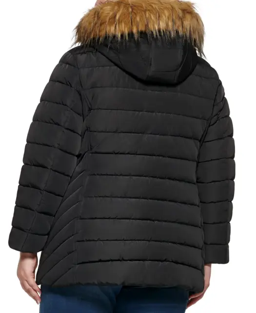 TOMMY HILFIGER WOMENS Plus Size 1X Faux-Fur-Trim Hooded Puffer Coat ...