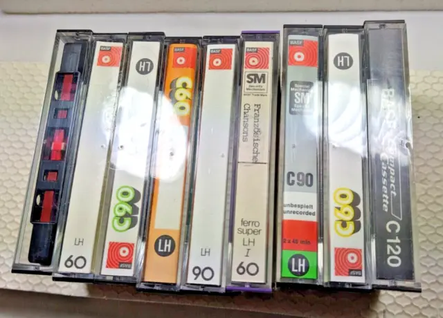 9 x BASF Audiocassetten normal, C 60-90-120, bespielt/gelöscht