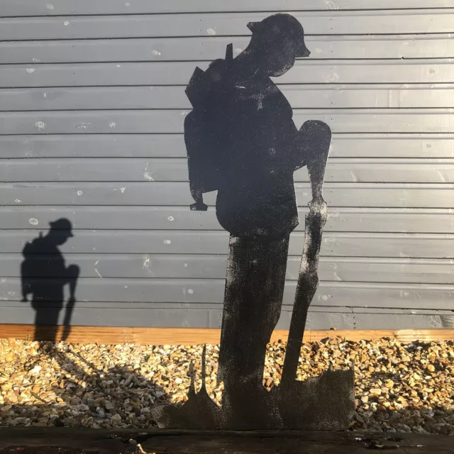 Large Tommy soldier statue silhouette , Lest We Forget Soldier  in black metal
