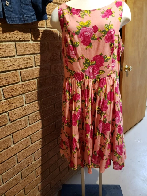 Betsey Johnson *EASTER* Floral Rose Fitted Dress  Sz 14 Pink Red Lined Zip Back