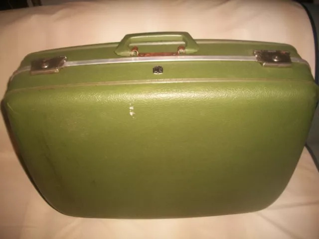 Vtg "US LUGGAGE" Olive Green 1950/60's Suitcase Hardside Luggage 23”x19”x7”~