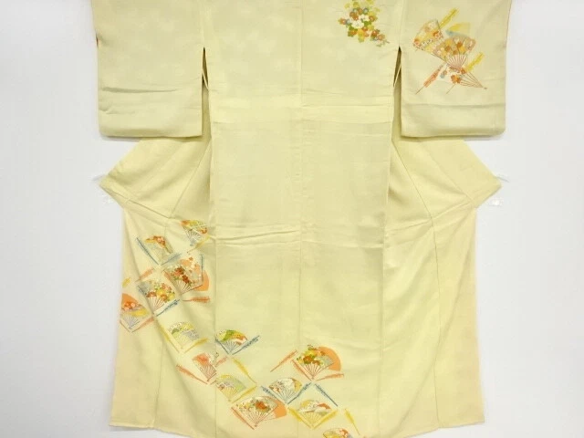 42462# Japanese Kimono / Antique Kimono / Embroidery / Fan With Flower